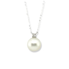 10MM White Pearl Diamond Necklace 18kt