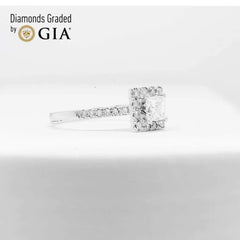 0.80cts L SI1 Princess Cut Halo Paved Diamond Engagement Ring GIA Certified