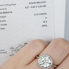 2.38cts H VS2 Round Brilliant Diamond Engagement Ring 14kt IGI Certified