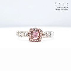 0.33cts Rare Pink Colored Cushion Halo Paved Diamond Engagement Ring 14kt