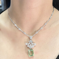 LVNA Signatures™️ Green Colombian Emerald Art Deco Diamond Necklace 14kt