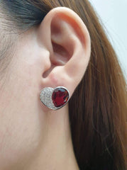 #LVNA2024 |  Half Heart Paved Red Ruby Gemstones Diamond Earrings 14kt