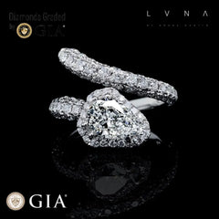 2.80cts L VS2 페어 센터 스네이크 파베 다이아몬드 약혼 반지 18kt GIA