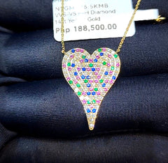 Golden Heart Mixed Gemstones & Diamond Necklace 14kt