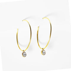 Oval Bezel Solitaire Diamond Hoop Earrings 18kt | #LoveLVNA