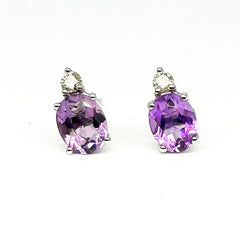 Natural Amethyst Gemstones Dangle Stud Diamond Earrings 18kt #BuyNow