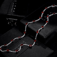 #LVNA2024 | Burmese Red Ruby Gemstones Link Long Drop Diamond Necklace 18kt