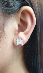 PREORDER | 2.00ct/2.00ct Princess Cut Solitaire Stud Diamond Earrings IGI Certified
