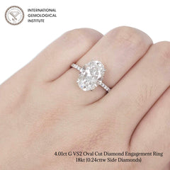 4.25cts G VS2 Oval Brilliant Diamond Engagement Ring 14kt IGI Certified