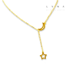 GLD | 18K Golden Moon & Star Drop Necklace 16-18”