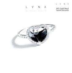 3.58cts Heart Halo Paved Black Colored Diamond Engagement Ring 14kt  | LVNA Signatures