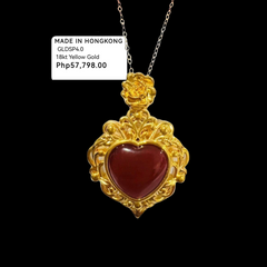 GLD | 18K Golden Red Carnelian Heart Necklace Classic Chain 18”