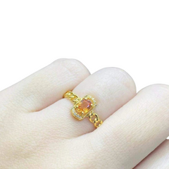 5岁 |金橙色蓝宝石链钻石戒指 14kt