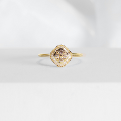 Golden Cushion Baguette Diamond Ring 18kt