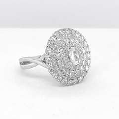 Classic Oval Floral Statement Diamond Ring 14kt