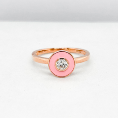 #LVNA2024 | 0.30ct Classic Round Rose Pink Enamel Diamond Ring 18kt