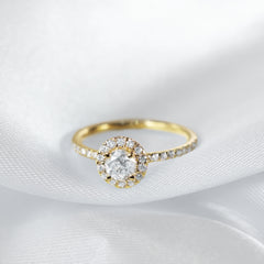 0.68cts H SI Round Halo Paved Natural Diamond Engagement Ring 14kt