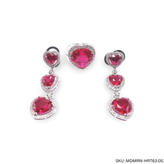 #TheSALE | Trio Heart Ruby Dangling Gemstones Diamond Jewelry Set 14kt