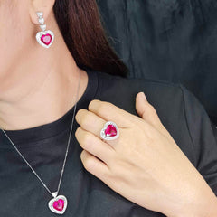 #TheSALE Heart Ruby Gemstones Dangling Diamond Jewelry Set