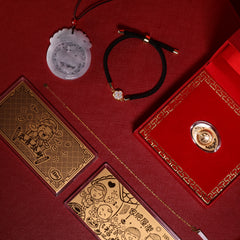 The Vault | Natural Myanmar Kirin Hand Carved Jadeite Necklace + Golden Rope Chain Bracelet 18kt, 2pcs 24kt Pure Gold Bar (999.9au 200mg) + 18kt Mother of Pearl ucky String Bracelet + ₱10,000 LVNA GCs Bundle