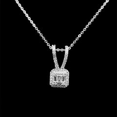 Square Baguette Pendant Diamond Necklace 14kt