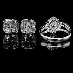 CLEARANCE BEST | Large Classic Cushion Baguette Paved Diamond Jewelry Set 14kt