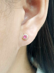 Rose Ruby Gemstones Stud Diamond Earrings 18kt