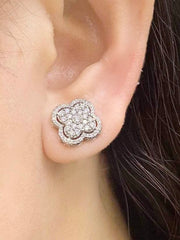 Floral Paved Deco Diamond Earrings 14kt