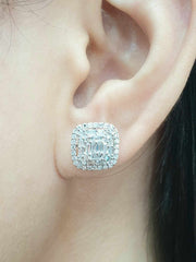 PREORDER | Classic Cushion Baguette Stud Diamond Earrings 14kt