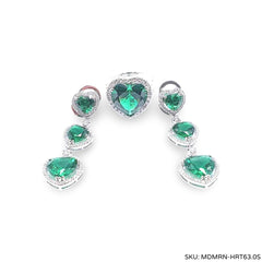 #TheSALE | Trio Heart Green Emerald Dangling Gemstones Diamond Jewelry Set 14kt