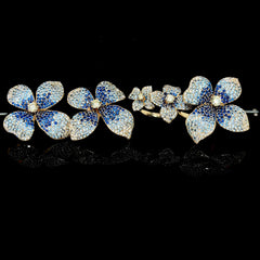 LVNA Signatures | Golden Floral Blue Sapphire Deco Statement Diamond Jewelry Set 14kt