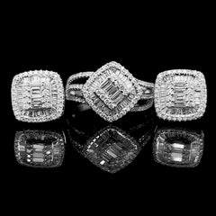 CLEARANCE BEST | Large Classic Cushion Baguette Paved Diamond Jewelry Set 14kt