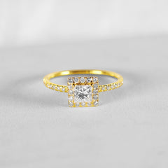 PREORDER | 0.80cts E VS2 Princess Cut Paved Diamond Engagement Ring 14kt GIA Certified
