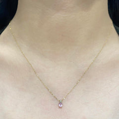 Golden Oval Pink Gemstones Diamond Necklace
