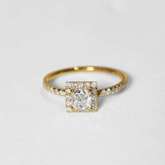 PREORDER | 0.90cts I SI2 Cushion Cut Halo Paved Diamond Engagement Ring 14kt GIA Certified