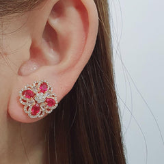 #TheSALE | Pink Ruby Floral Stud Diamond Earrings 18kt