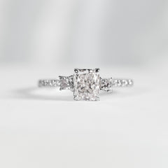 1.41cts M SI2 Radiant Cut Center Paved Diamond Engagement Ring 14kt GIA Certified