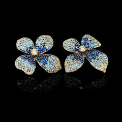 LVNA Signatures | Golden Floral Blue Sapphire Statement Diamond Earrings 14kt