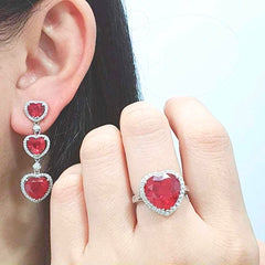 #TheSALE | Trio Heart Ruby Dangling Gemstones Diamond Jewelry Set 14kt