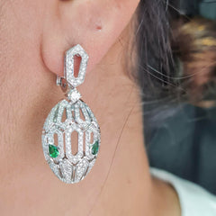 #TheSALE | Serpent Diamond & Green Emerald Gemstones Earrings 14kt