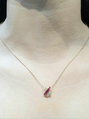 Baguette Red Ruby Link Diamond Necklace 18kt