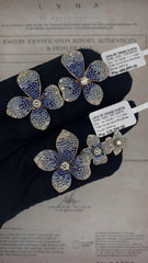 LVNA Signatures | Golden Floral Blue Sapphire Deco Statement Diamond Jewelry Set 14kt