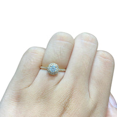 0.68cts H SI Round Halo Paved Natural Diamond Engagement Ring 14kt