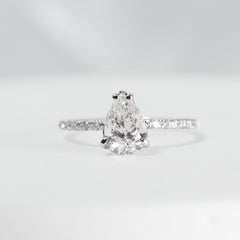 1.22cts L SI2 Pear Brilliant Center Paved Diamond Engagement Ring 14kt GIA Certified