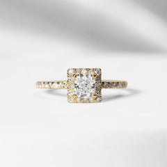 0.91cts I SI2 Cushion Halo Paved Diamond Engagement Ring 14kt GIA Certified