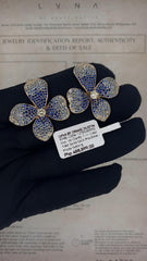 LVNA Signatures | Golden Floral Blue Sapphire Statement Diamond Earrings 14kt