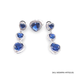 #TheSALE | Trio Heart Blue Sapphire Dangling Gemstones Diamond Jewelry Set 14kt