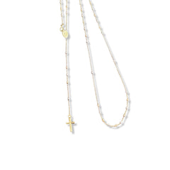 GLD|金色三色念珠项链 24 英寸 18kt