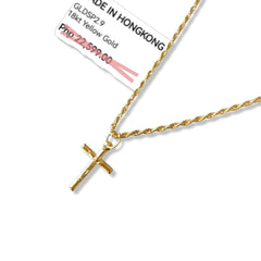 GLD | 18K Golden Small Cross Necklace Rope Chain 17.5”