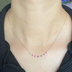 Baguette Burmese Pink Ruby Gemstones Necklace 18kt